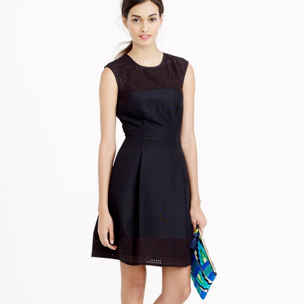 J Crew Perforated A Line Black & Blue Dress